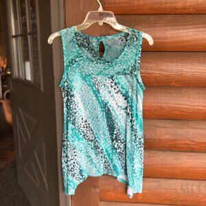 Dana Buchman Blue, Black & White Animal Print Sleeveless Tank, Size S